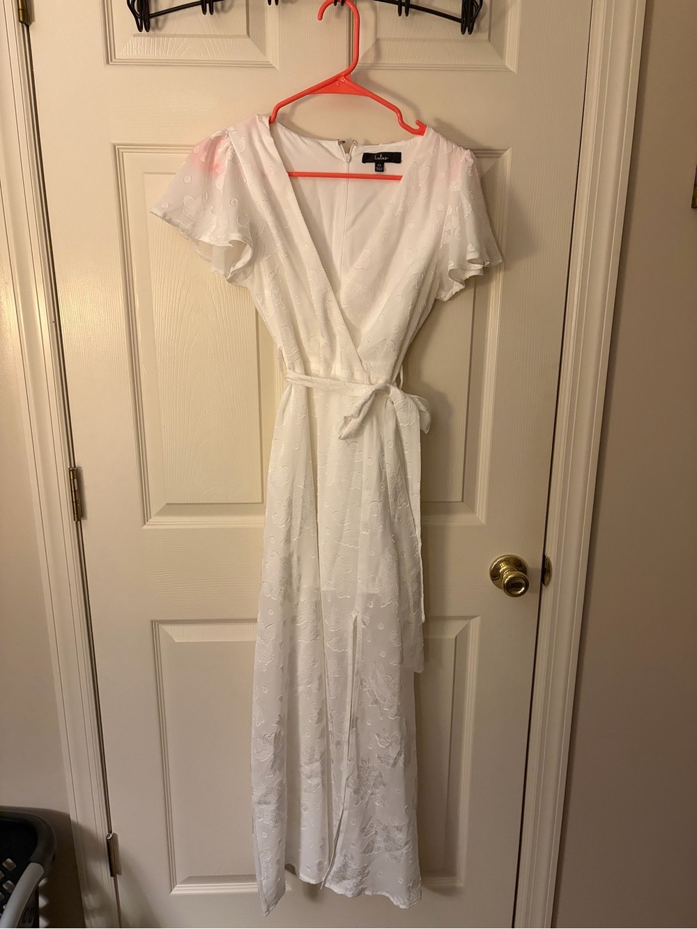Lulu's White Embroidered Wrap Maxi Dress with Tie Waist